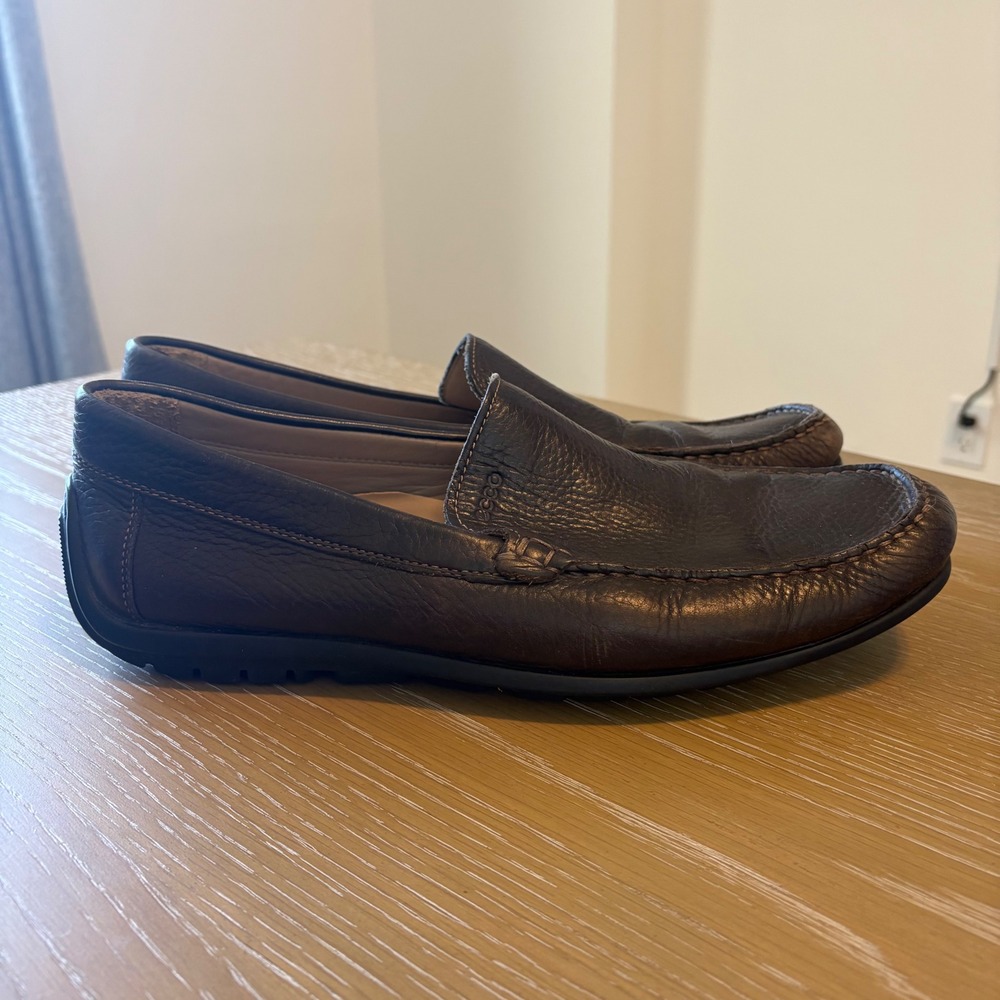 ECCO Mens Brown Leather Driver Loafers Slip On Moc Shoes Size 45 US 11-11.5